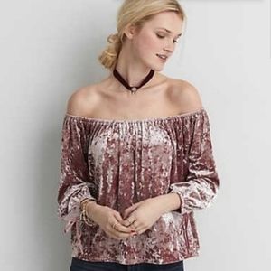 A&E Off shoulder Velvet Top